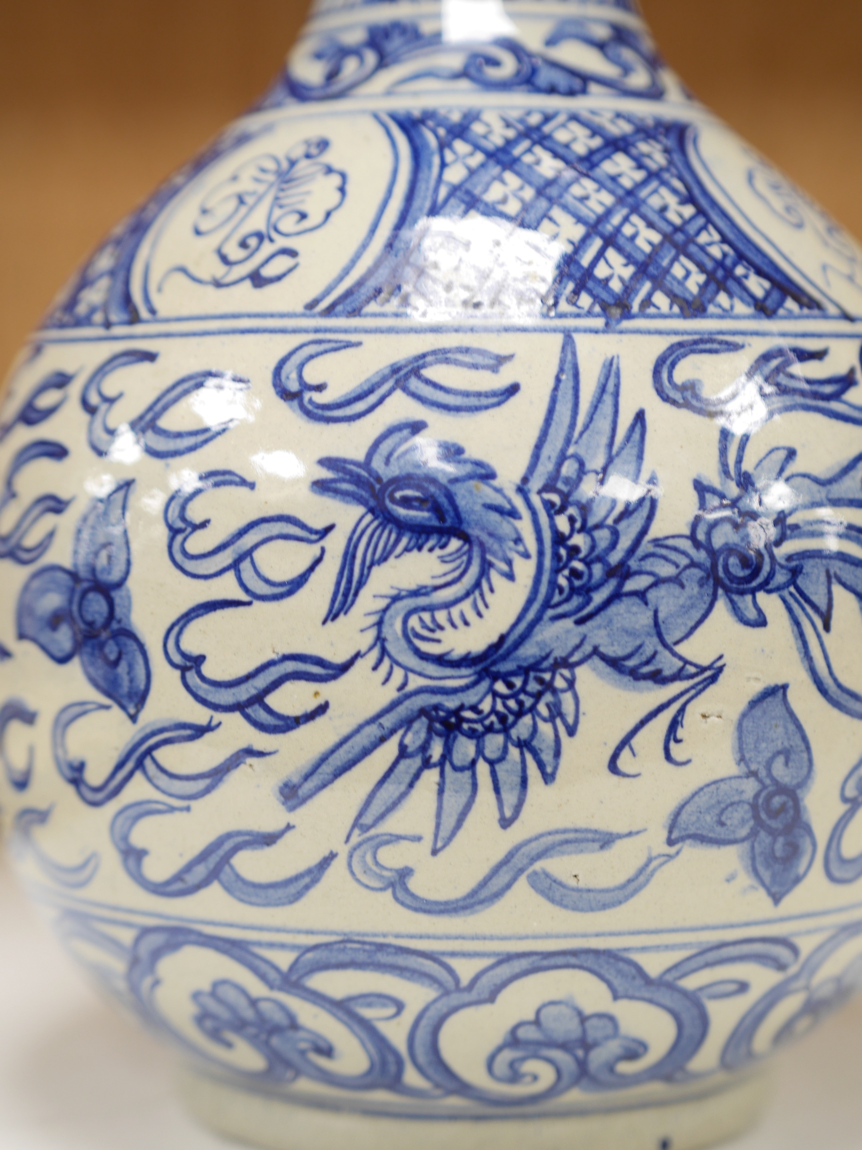 A large South East Asian blue and white stoneware vase, 39cm high. Condition - good